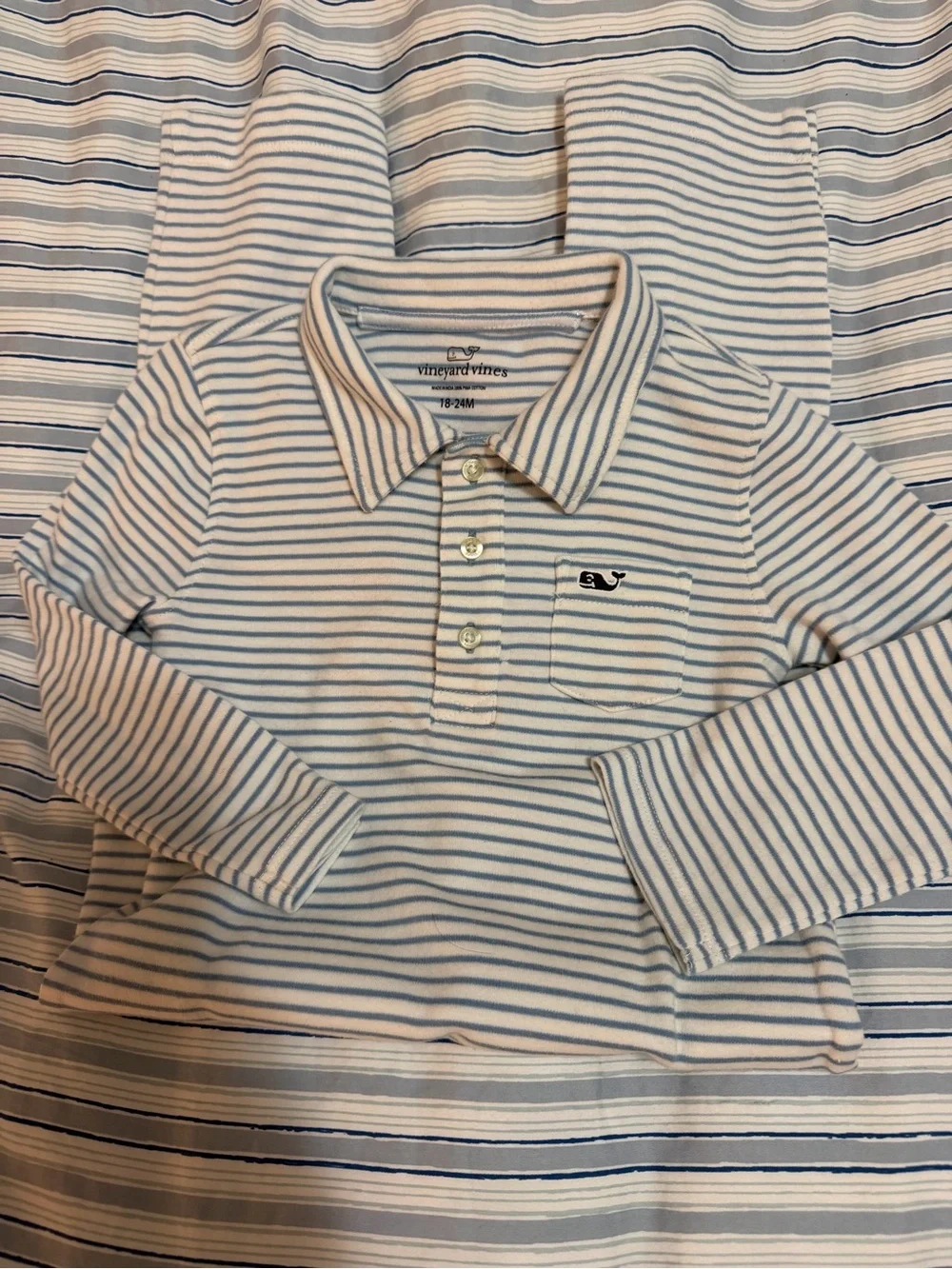 Vineyard Vines Light Blue & White Striped Long-Sleeve Polo